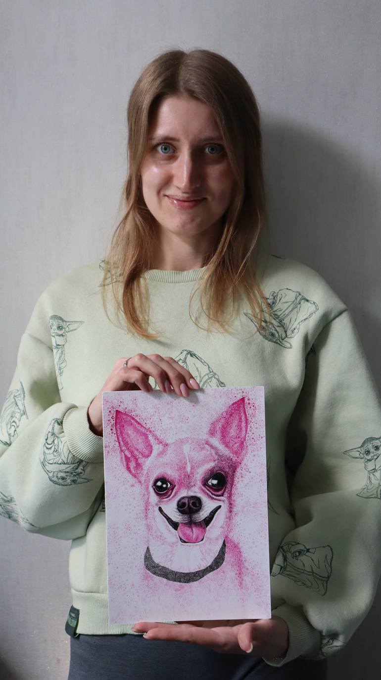 Original Abstract Dogs Drawing by Lesia Larionova