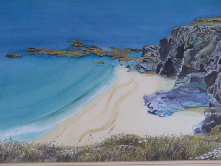 Original Painterly Abstraction Beach Painting by Linda  Griffin