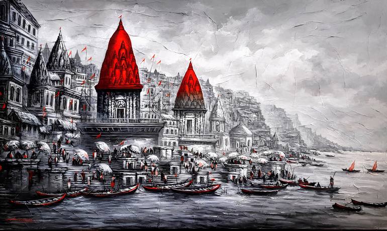 Original Abstract Expressionism Architecture Painting by Ananda Das