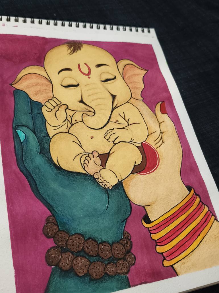 Original Color Field Painting Cartoon Drawing by Nishita Singh