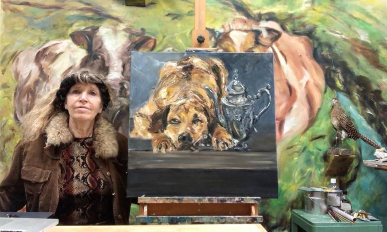 Original Figurative Dogs Painting by Ella Looise