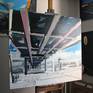 oil on canvas, 95x110 cm; ordinary places in the city, quickly passed in a hurry, they hide an unusual composition of lines and lights; here they are around the main station in Kakow;