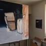 oil on canvas, 140x120 cm; the distinction between abstraction and figurative is conventional; directly inspired by the old house of my parents and the workplace of my father, where ordinary things become metaphors,