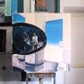 oil on canvas, 80x80 cm; gas station, refueling, banal situation, - a good excuse to paint a painting in the painting;