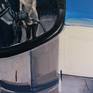 oil on canvas, 80x80 cm; gas station, refueling, banal situation, - a good excuse to paint a painting in the painting;
