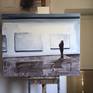 oil on canvas, 80x100 cm; inspired by the situation observed in the art gallery; what is the direct experience of art?