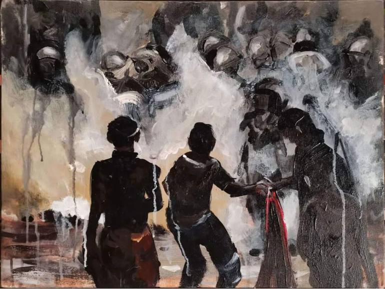 Original Time Painting by Tharuka Peiris  Figurative Art on Canvas  Struggles
