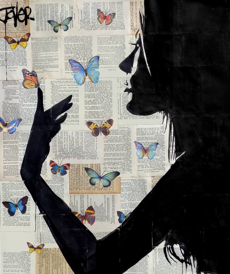 she has butterflies Drawing by LOUI JOVER | Saatchi Art