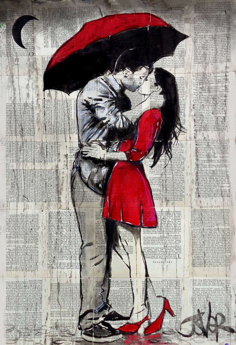 Red Rainy Love Drawing By Loui Jover Saatchi Art