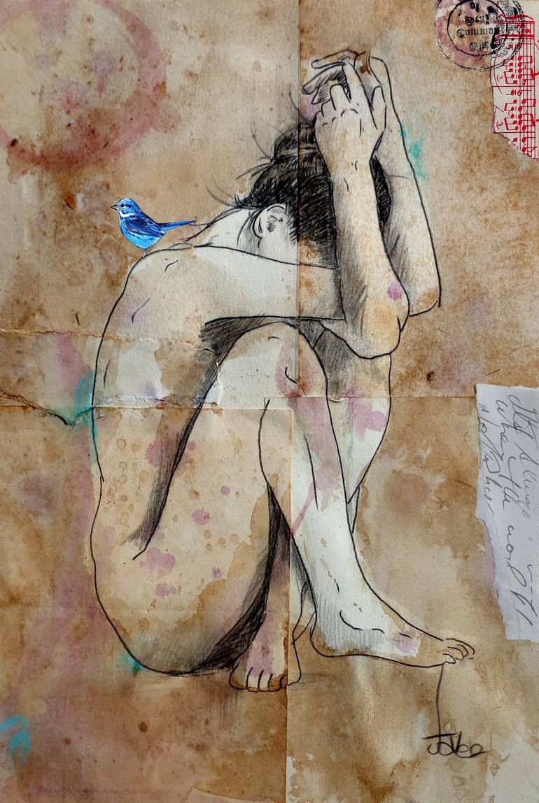 Original Figurative Nude Drawing by LOUI JOVER