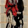 this work forms part of the ongoing bicycle series, created in indian ink and gouache on vintage book pages adhered together to create one sheet , ready for framing as desired, a very popular series of works featuring lone riders and or couples.

all artworks are sprayed with museum quality fixative and are sent with a COA Certificate of Authenticity and hand written thank you note.