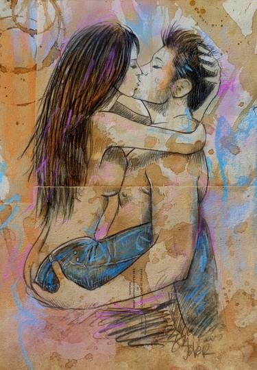 Original Figurative Love Drawings by LOUI JOVER