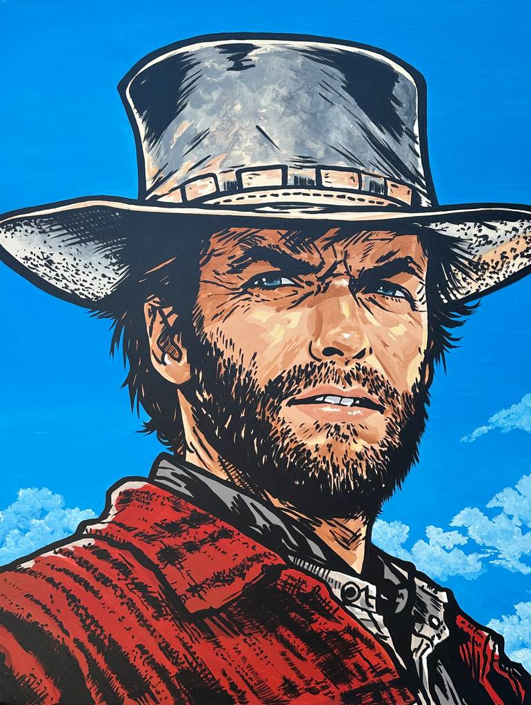 Original Pop Culture/Celebrity Painting by Mikhail Pashkov | Portraiture Art on Canvas | Clint Eastwood | Wild West | Mikhail Pashkov