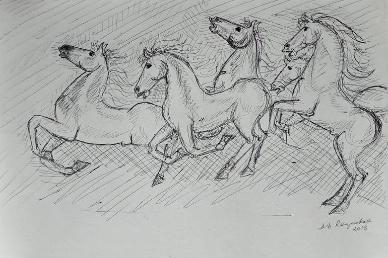 Horse Ink and Pen Drawing selling on Paper, Contemporary and Original Artwork from an Equine Artist