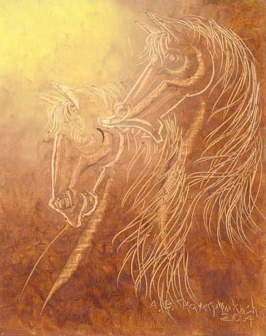 Equine musings - Golden yellow & Burnt sienna oil colors (Year 2004) thumb
