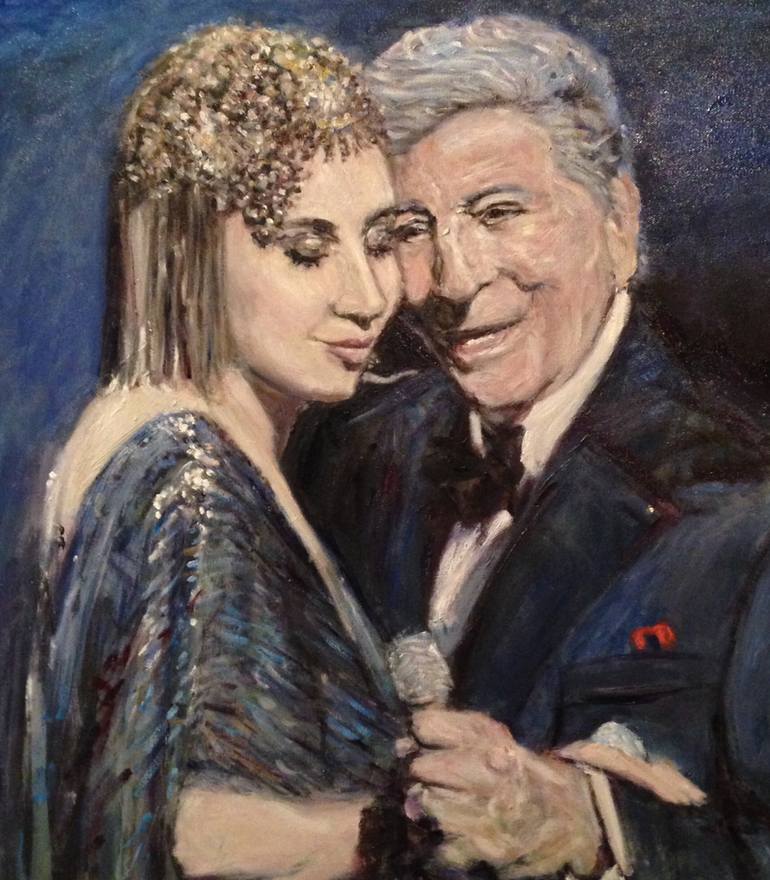 Lady Gaga And Tony Bennett Cheek To Cheek Painting By Gerald