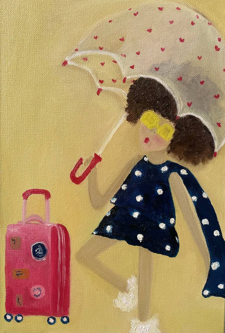 Original Women Painting by Olga Kovaleva | Illustration Art on Canvas | The Traveler