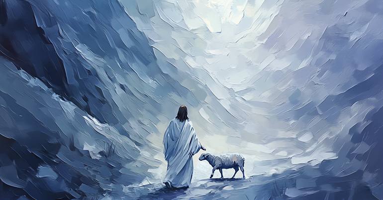 Jesus with Lamb Canvas Wall Art – Christian Digital by Sutanu Ghosh ...