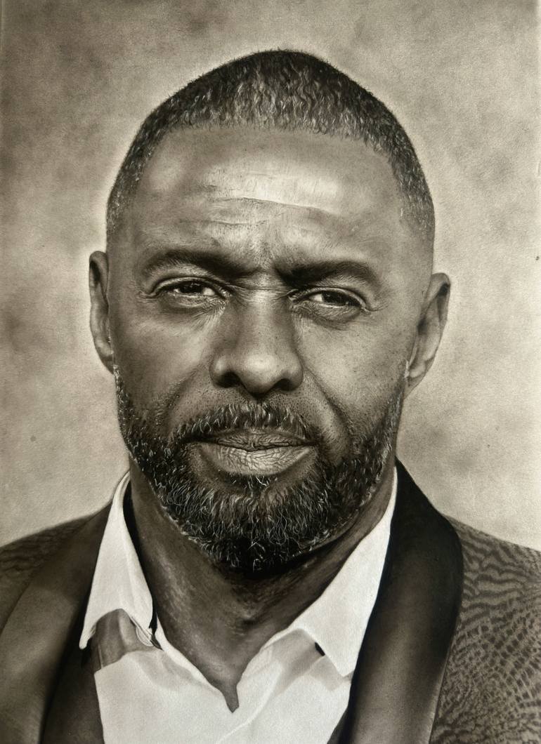 Original Famous Drawing by Abiodun Olawumi  Photorealism Art on Paper  Idris Elba