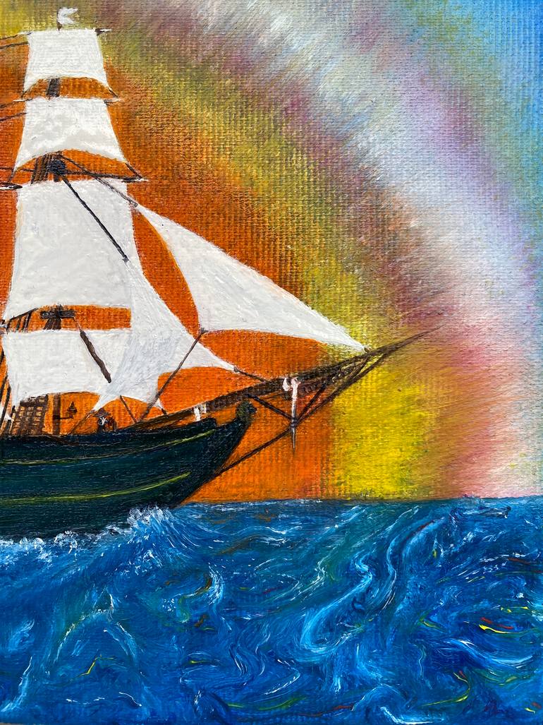 Original Documentary Boat Painting by Dobos Laszlo
