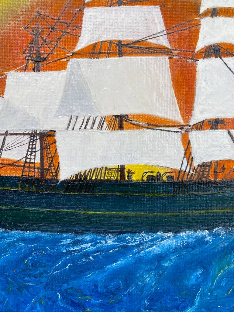 Original Documentary Boat Painting by Dobos Laszlo