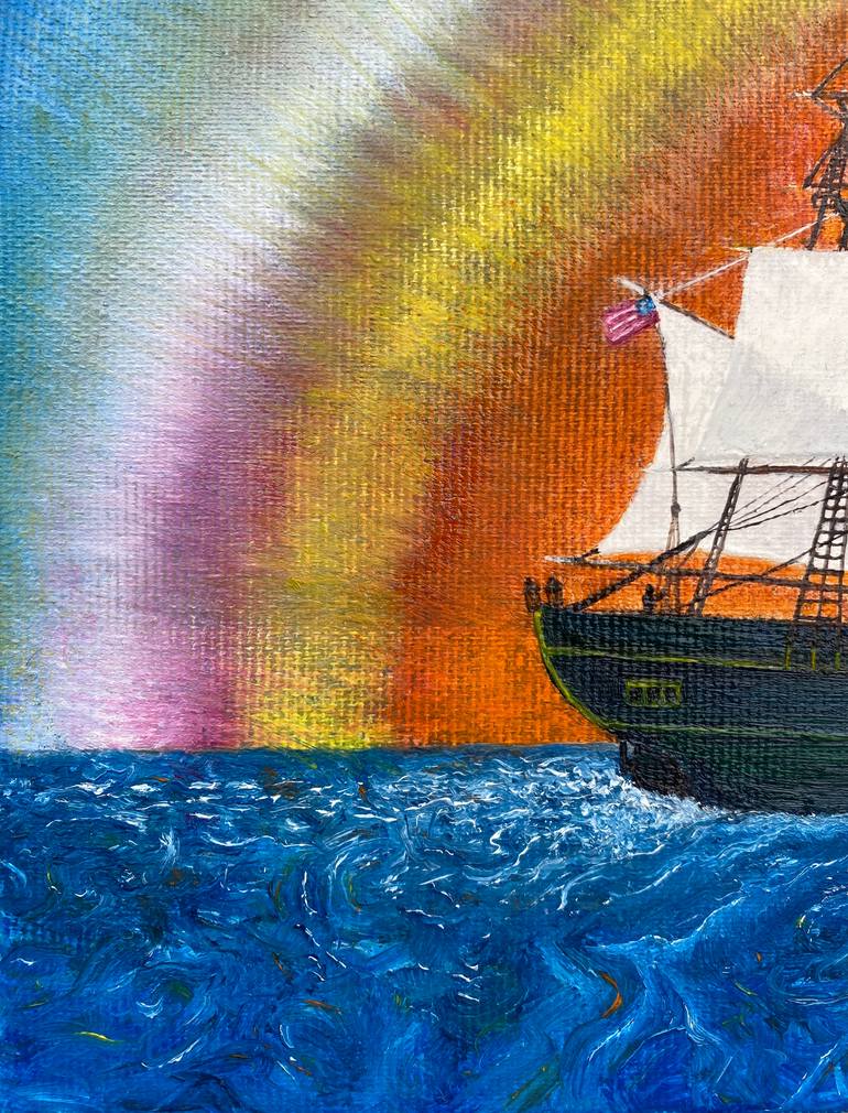 Original Documentary Boat Painting by Dobos Laszlo