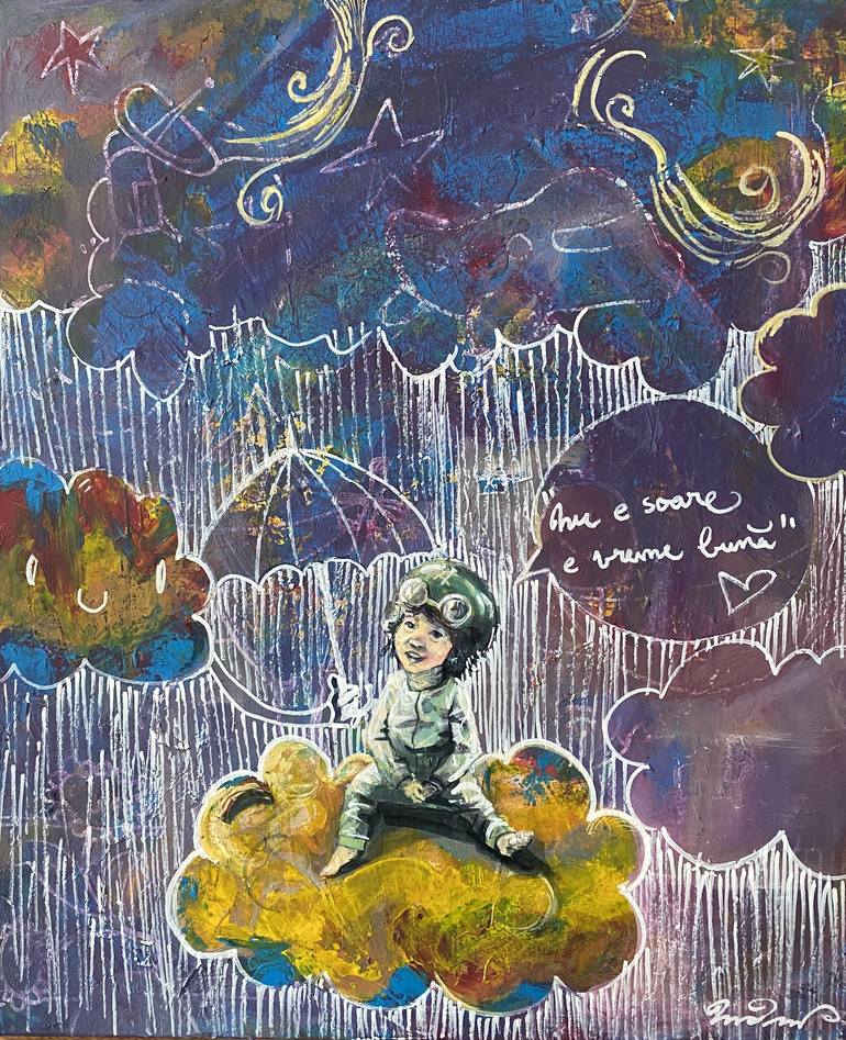 Original Children Painting by Mihaela Dragusel | Illustration Art on Canvas | It's a good weather