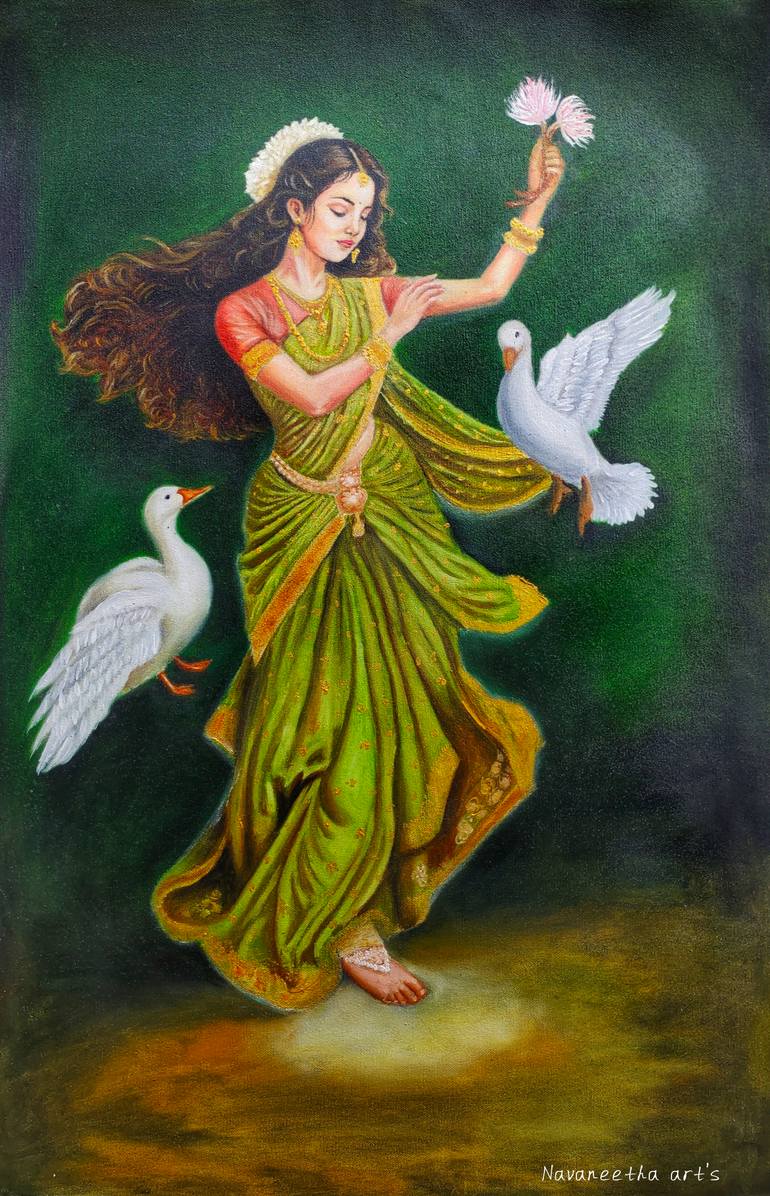 Original Famous Painting by Navaneetha Jonnalagadda  Symbolism Art on Canvas  Hamsa Damayanti