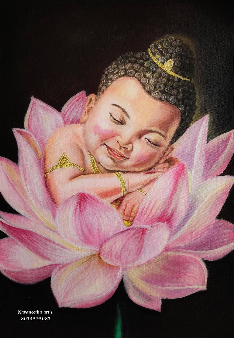 Original Famous Painting by Navaneetha Jonnalagadda  Illustration Art on Canvas  Baby Buddha