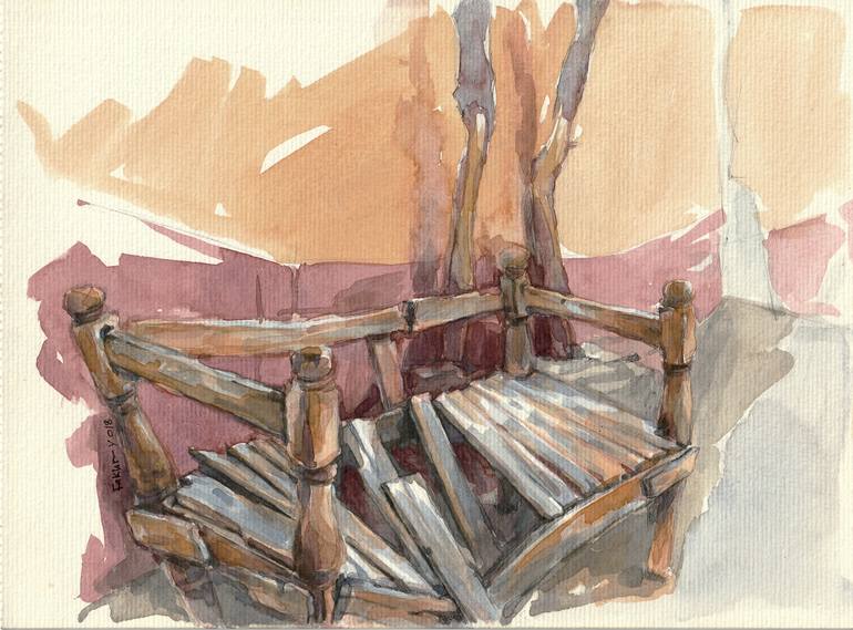 Original Architecture Painting by Fakhry Alazazzy | Expressionism Art on Paper | 2 Al-Dekka: Philosophy of Annihilation and Time