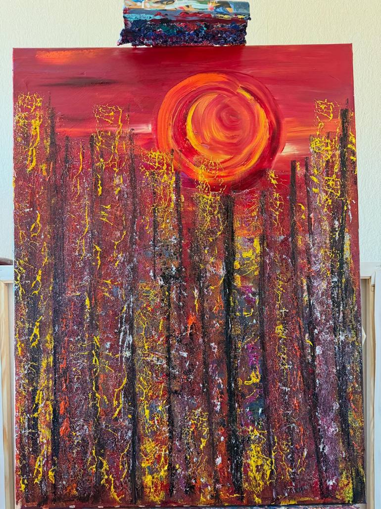 Original Landscape Painting by Olteanu George-claudiu | Abstract Expressionism Art on Canvas | "One night on Earth - Follow the Sun"