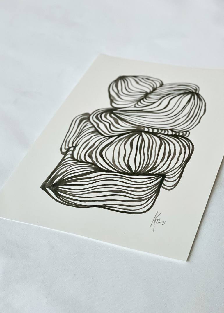 Original Black & White Abstract Drawing by Kirstine Marie Moos