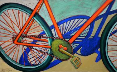 Original Figurative Bicycle Paintings by Rossana Jardim