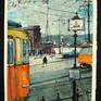 Original watercolour and gouache 15x11 inch.(38x30 cm) 'Tram Tram in Budapest' view from a tram station in Budapest, on backgroud the Chain Bridge (Szechenyi) that spans the river Danube, between Buda and Pest-Hungary. Made on location during this winter year 2015