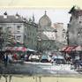 “Original watercolour and gouache 11 H x 15 W inch.(29x38 cm) 'Up to Montmartre' a view among the Rue Norvin in Montmartre, a normal frantic day in Paris, with the parisian stylelife: bars, restaurants and tourist around. Made on location during the winter 2015 by Maximilian Damico, professional and specialist in the Watercolor technique; on paper watercolor, Saunders Waterford Watercolor Papers 300gm rough”