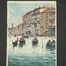 Original watercolour and gouache 11 W x 15 H inch.(29x38 cm) 'Venice Canal Grande' view through the Canal Grande with local boats and gondolas giving a ride to the tourists, Venice - Italy. Made on location this summer through several sketches of the theme, last stage carried out in the studio during this year 2016 by Maximilian Damico, professional in Watercolor technique; on paper watercolor, Saunders Waterford 300gm rough and Schmincke colors;