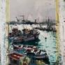 Original watercolour and gouache 15 H x 9 W inch.(38x23cm) 'Small Ports II' a view over a small port in the fishing village of Cetara, on Amalfi Coast in Italy, the tiny port lined with typical bobbing fishing boats : Made on location during the year 2017 by Maximilian Damico, professional Watercolourist; on paper watercolor Saunders Waterford 300gm rough