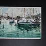 Plein Air Watercolor on paper 8 H x 11.5 W inch.(20x29 cm) ' Docking Sailboats ` view over the turistic port of Salerno in South Italy; with few docked Sailing boats at the pier : Produced in situ year 2017, on paper watercolor 300gm rough