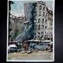 Plein Air Watercolor 12 H x 9.5 W inch.(31x24 cm) 'Prague Dancing House ' view of the no ordinary design building in center Prague, Dancing House, by the architect Milunic and Gehry, the sinuosity of art nouveau which Prague is famous is matched with the contemporary deconstructivism style. The design of the building lends particularly well with watercolor medium. Made in situ winter 2018, on paper watercolor 300gm rough