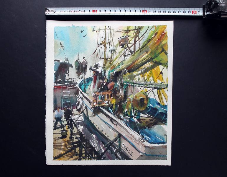 Original Boat Painting by maximilian damico