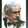 Study in Watercolor, Portrait of Arturo Toscanin one of the most acclaimed musician conductor of 19th/20th century a11 H x 6 W inch.(30x18 cm) I was particularly oriented to study the intensity of his magnetic sight that shows well the great personality of the Great Master; 2018; on paper 300gsm rough