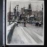 Watercolor on Paper 16 H x 13.5 W inch.(40x34 cm) 'Prague Bridge Under Snow ' study in watercolor of the historical and crowded Charles Bridge (Karluv Most) in the snow. Made in studio 2018; on paper Saunders Waterford 300 gsm rough, with deckle edges and white border.