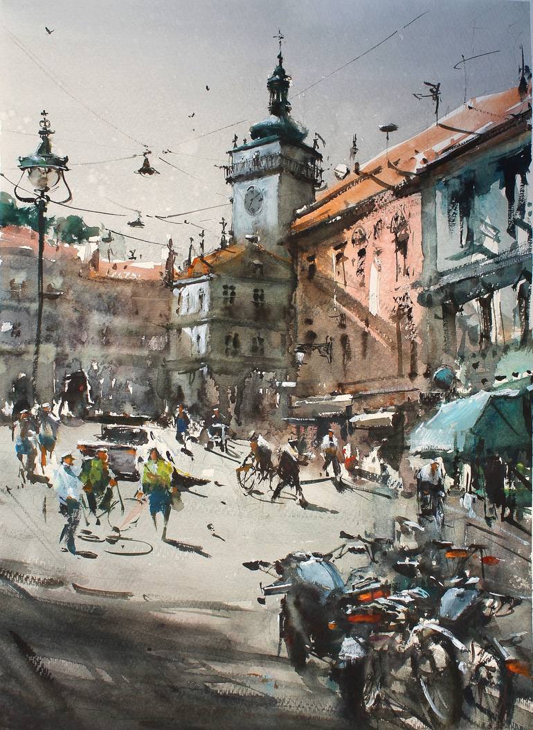 Mikulov square and motorbike club meeting Painting by maximilian damico ...