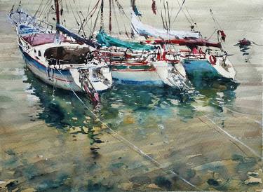 Original Impressionism Boat Paintings by maximilian damico