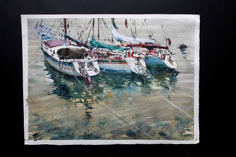 Original Impressionism Boat Painting by maximilian damico