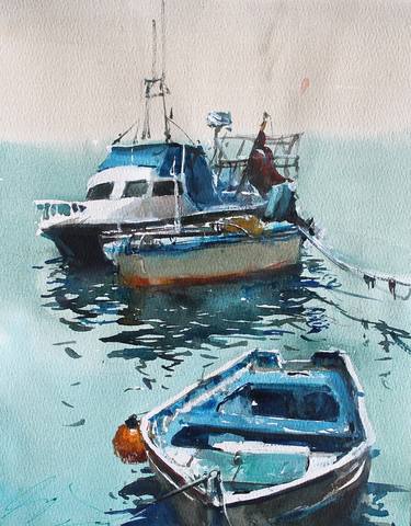 Boats Sketch in Blue thumb