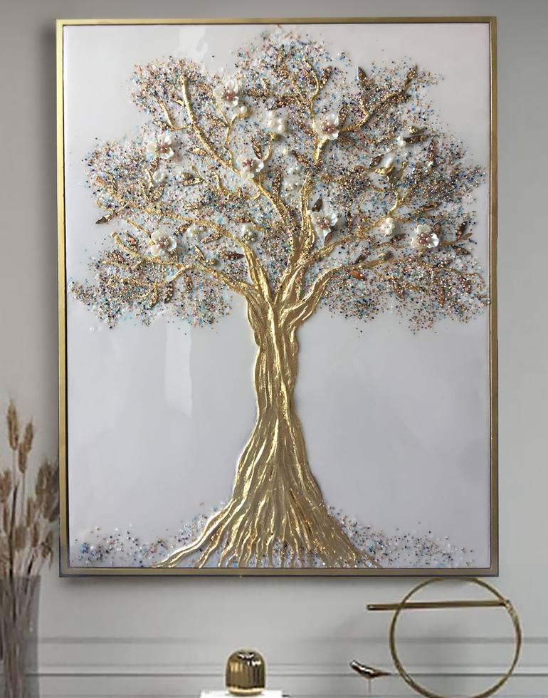 Original Nature Mixed Media by Daria Goncharova | Abstract Art on Panel | Painting "The Tree of Life"