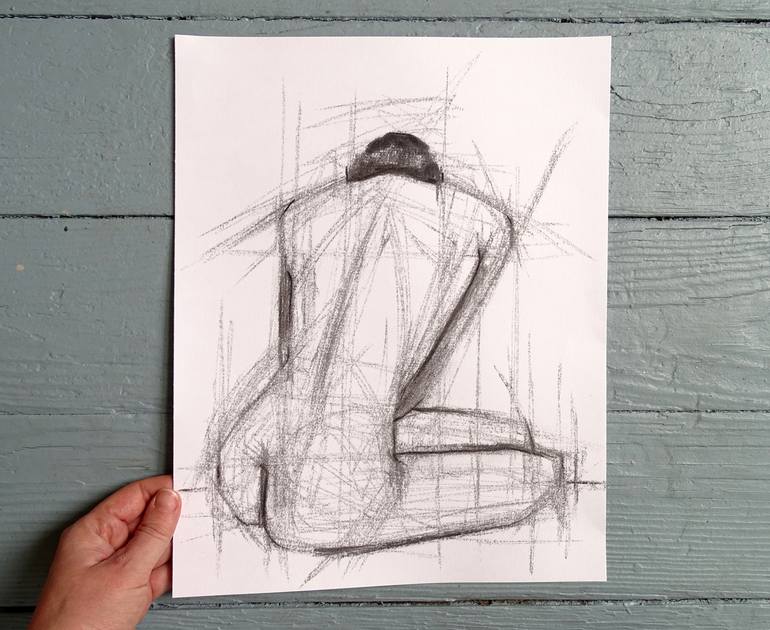 Original Abstract Body Drawing by Catalina Viejo Lopez De Roda