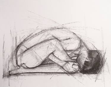 Figure Sitting Face Down - Charcoal Sketch Drawing thumb