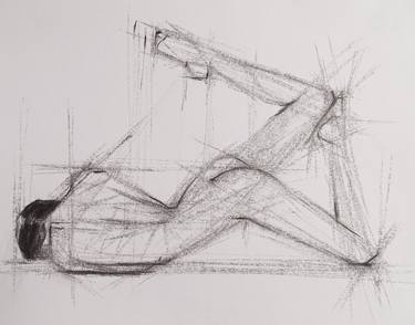 Figure Balance, Leg Up - Nude Sketch Gesture Charcoal Drawing thumb